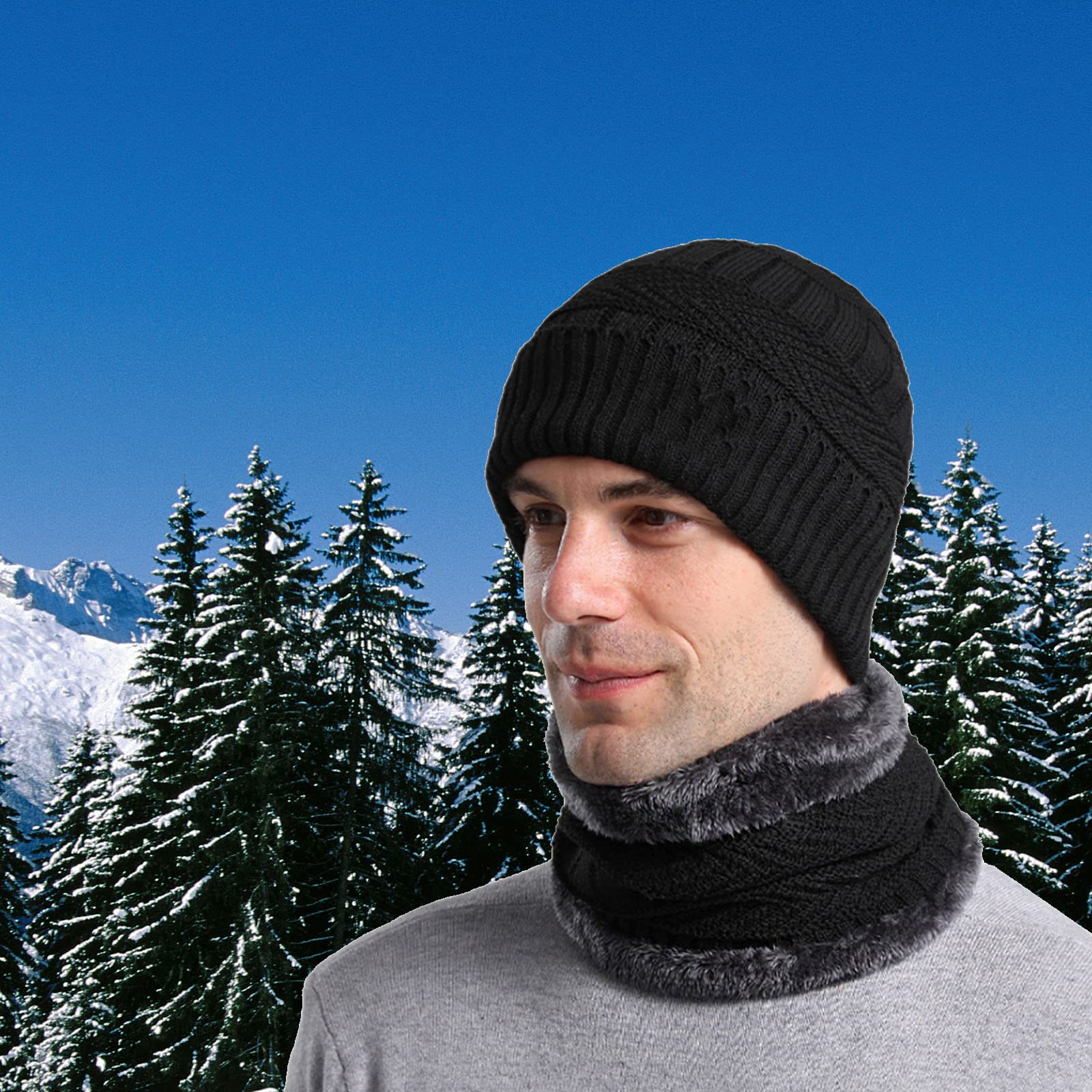 Winter Beanie Hat Scarf Gloves Set for Men Women,Fleece Beanie Hat,Fleece Scarf,Warmer Gloves and Ear Warmer Headband