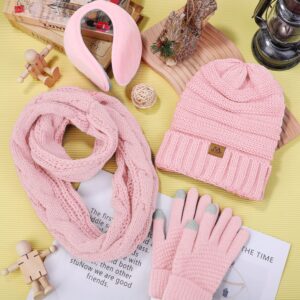 Motarto Winter Warm Set Knitted Scarf Beanie Hat Touchscreen Gloves Ear Warmer Cold Weather Gear for Men or Women