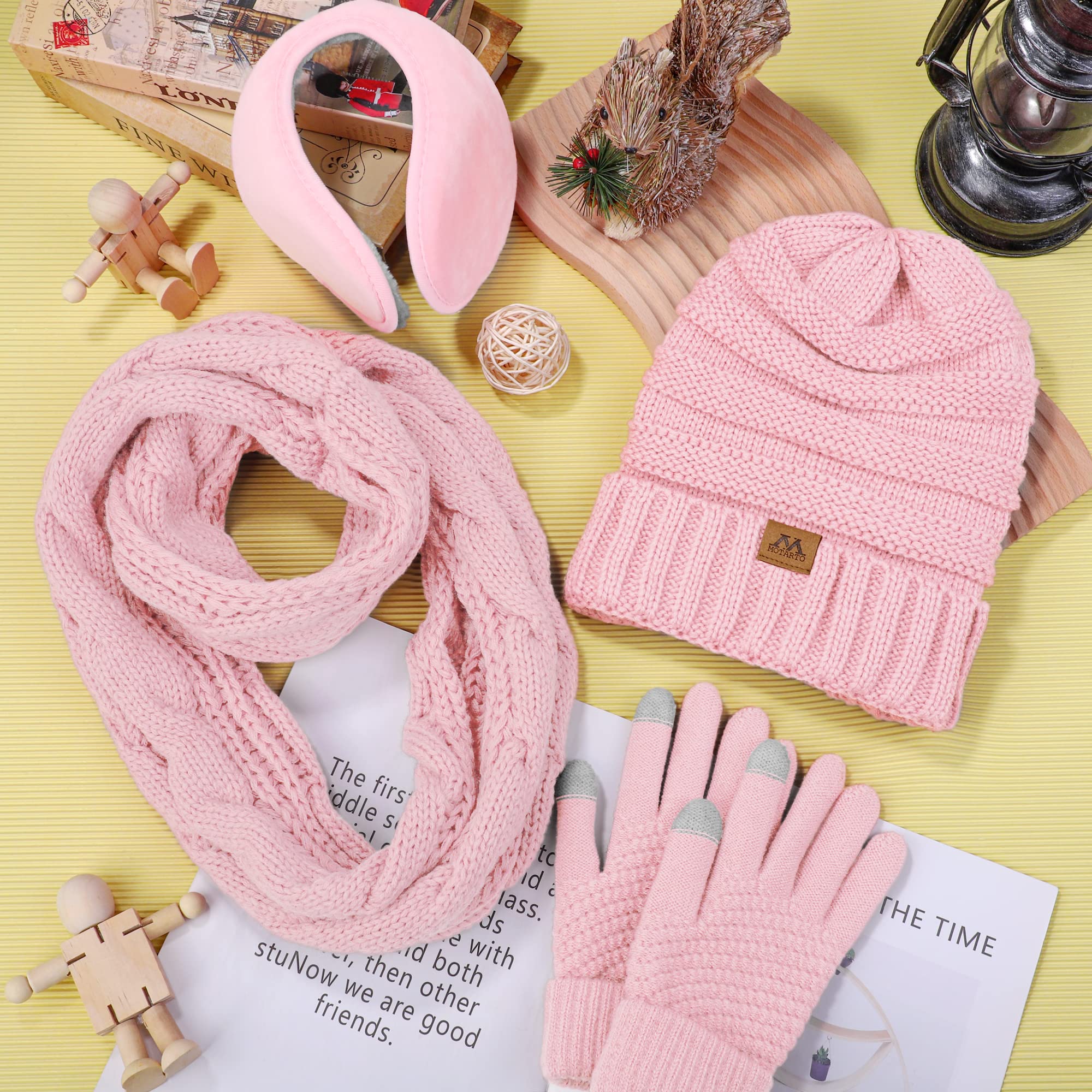 Motarto Winter Warm Set Knitted Scarf Beanie Hat Touchscreen Gloves Ear Warmer Cold Weather Gear for Men or Women