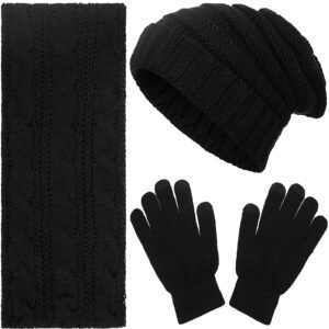 3 Pieces Winter Beanie Hat Scarf Touch Screen Warm Gloves Set Warm Knit Skull Cap for Men and Women (Black)