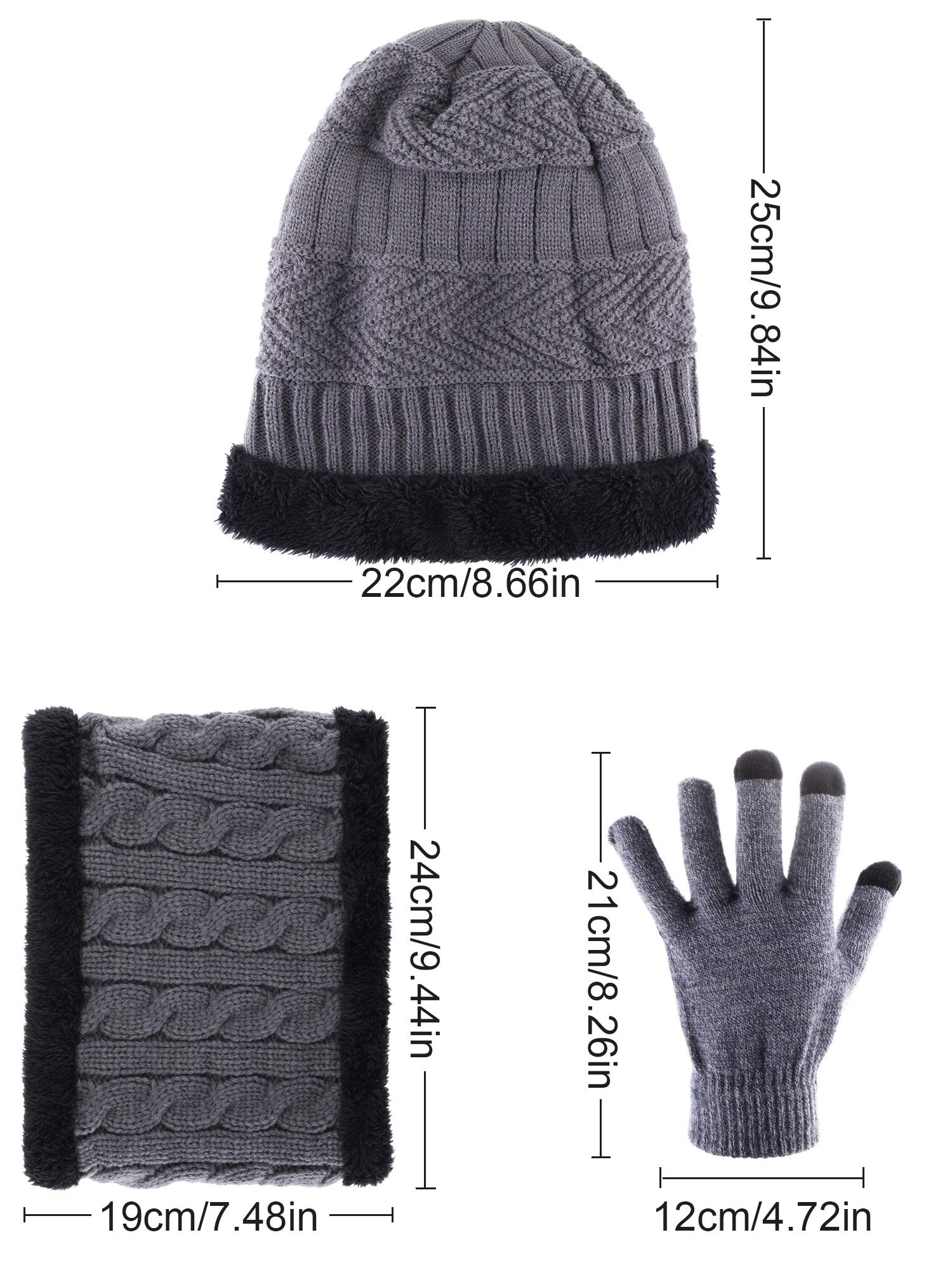 Tatuo 4 Pcs Winter Hat and Gloves Set for Men and Women and Kids Ski Warm Fleece Knit Beanie Hat Warmer Scarf Earmuff(Grey)