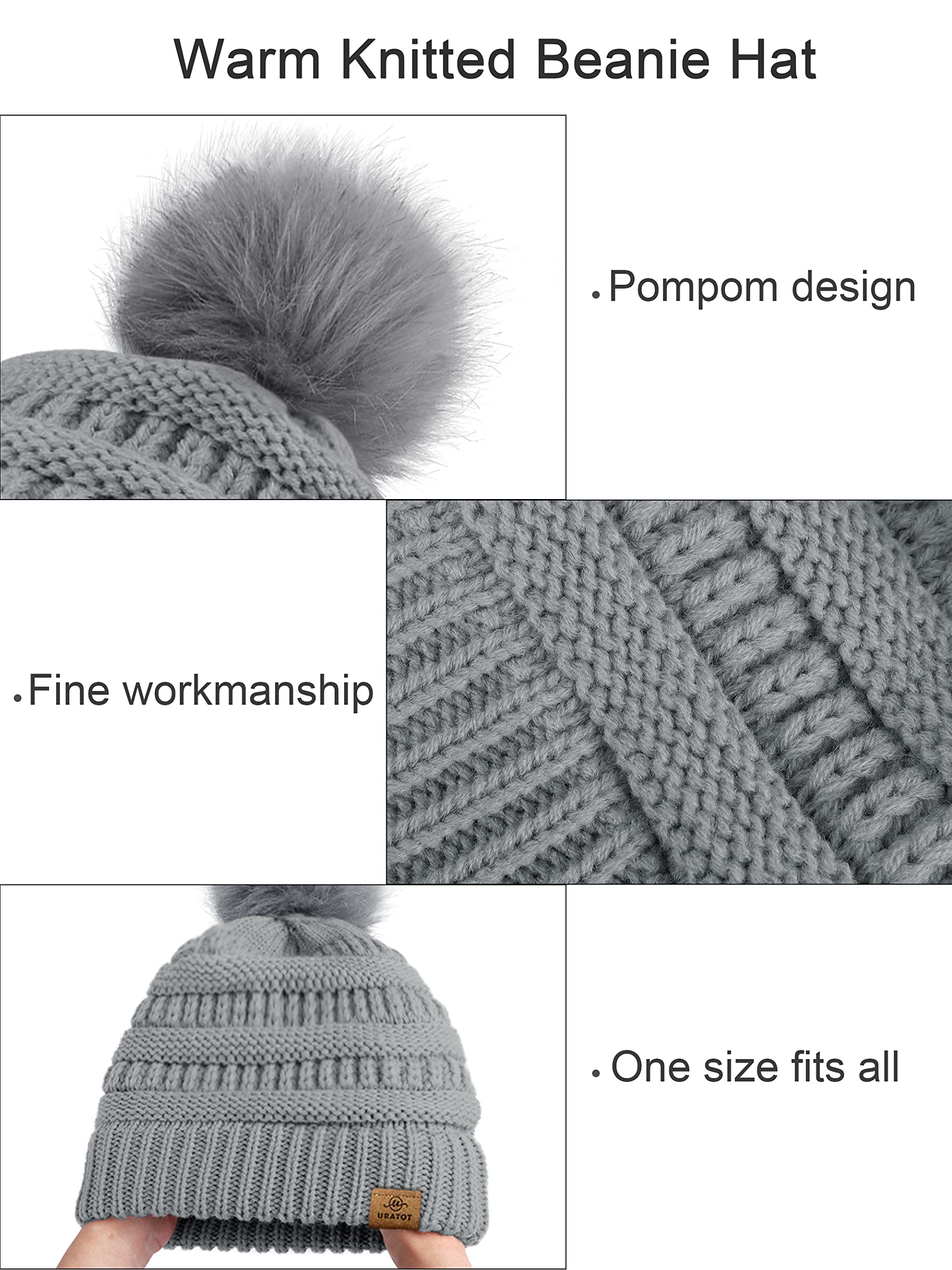 URATOT Beanie Hat Scarf Gloves 4 in 1 Winter Set Knitted Scarf Hat Touch Screen Gloves and Winter Ear Warmer for Unisex