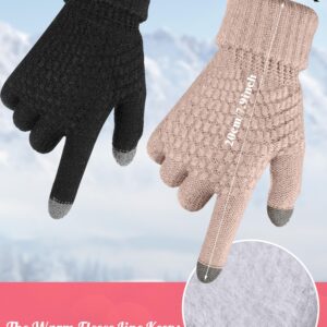 Suhine 4 Pcs Winter Hat and Gloves for Women Slouchy Beanie Hats Knitted Touchscreen Gloves Warm Winter Sets for Women Girls (Black, Caramel)