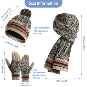 Winter Hat Winter Scarf Touch Screen Winter Gloves Set with for Women,Beanie Hat,Knit Cap Set(Khaki)