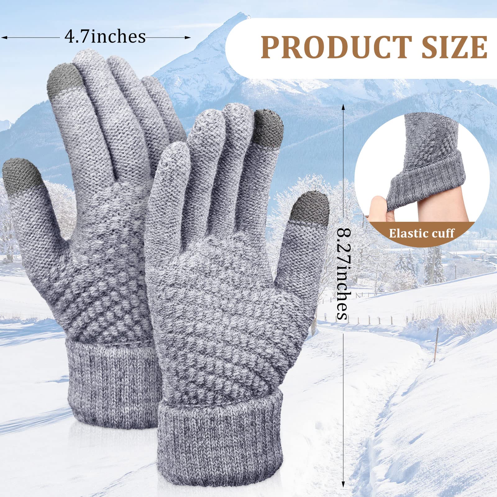 JaGely 2 Sets Winter Hats Gloves for Women Knit Beanie Slouchy Winter Brim Hat Women Touchscreen Glove Winter Beanie with Brim (Black, Gray)