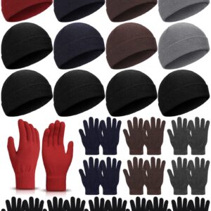 24 Pack Winter Beanies Gloves Cold Weather Unisex Hat Warm Knit Gloves Beanies in Bulk for Men Women, Warm Gift (Black)