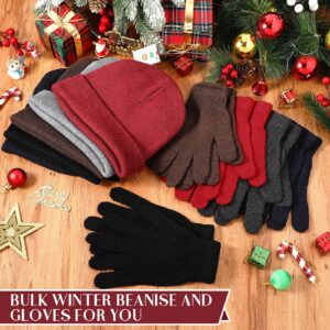 24 Pack Winter Beanies Gloves Cold Weather Unisex Hat Warm Knit Gloves Beanies in Bulk for Men Women, Warm Gift (Black)