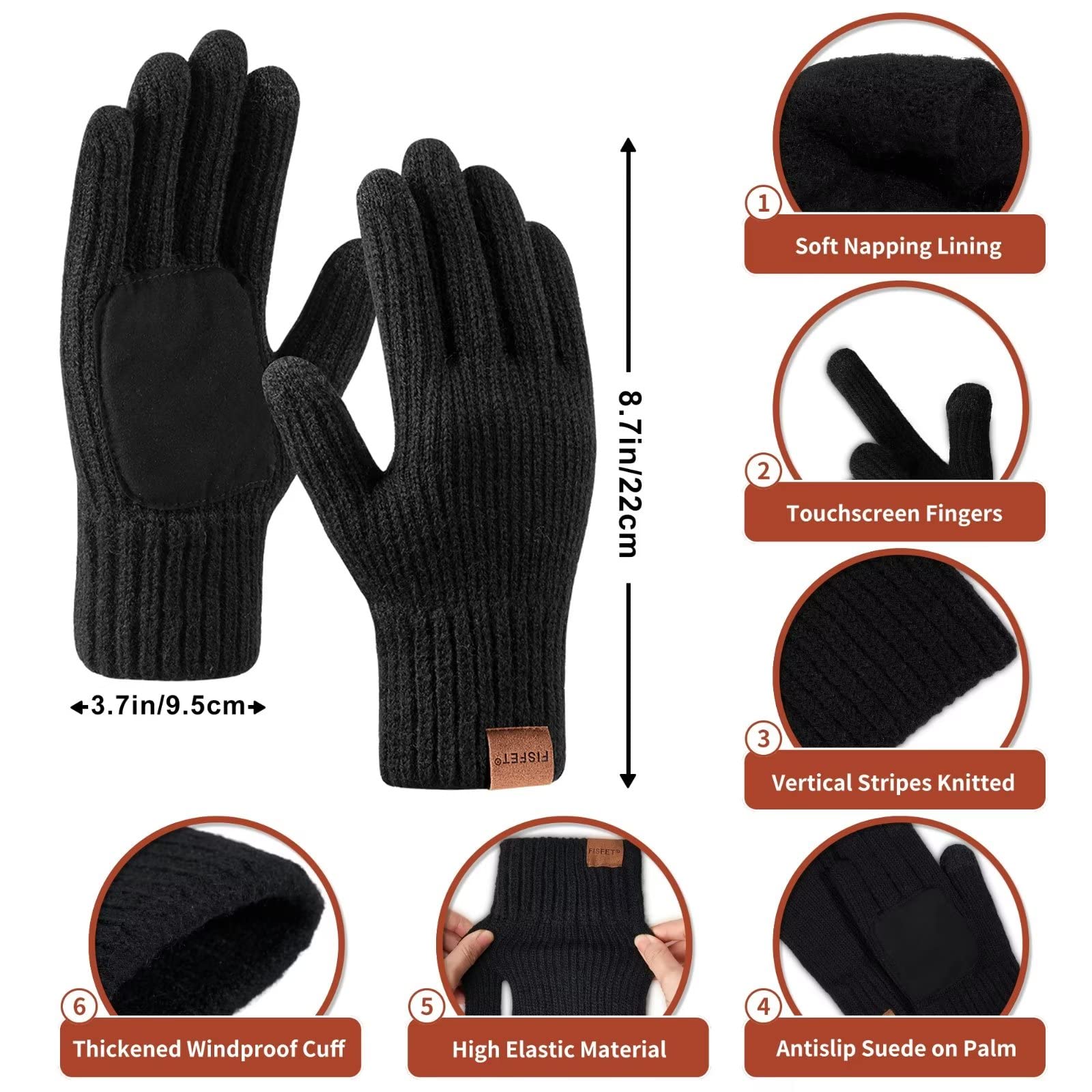 Winter Beanie Hat Gloves Set for Men Women, Hats for Men Touchscreen Gloves for Cold Weather, Fashion 3 in 1 Winter Warm Set(Black)