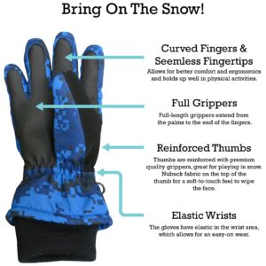 N'Ice Caps Kids Waterproof Winter Thinsulate Warm Gloves (Blue Digital Camo, 10-12 Years)