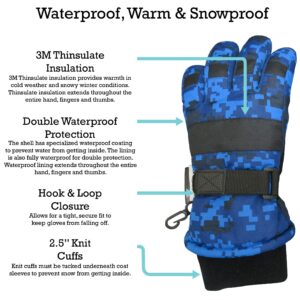 N'Ice Caps Kids Waterproof Winter Thinsulate Warm Gloves (Blue Digital Camo, 10-12 Years)
