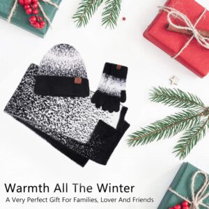 Womens Winter Knit Beanie Hats and Touchscreen Gloves Long Scarf Set with Warm Fleece Lined Skull Caps Gloves Scarves for Women