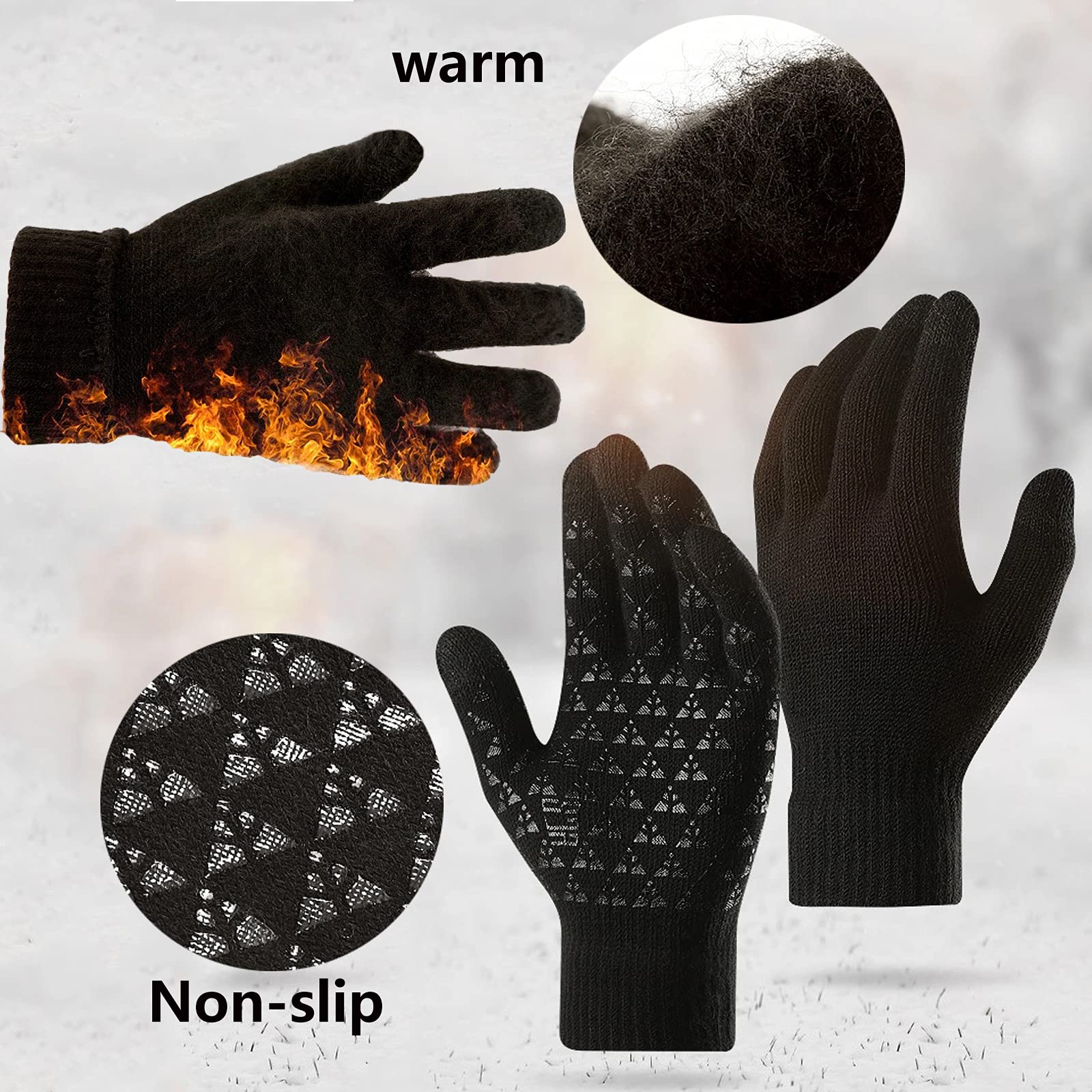 Warm Beanie Hat Scarf Gloves Set for Men, Includes Fleece Beanie Hats,Fleece Scarf, Winter Knit Glovesand Ear Warmers for Men Women (Black)