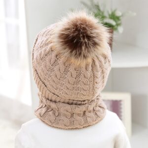 3Pcs Baby Beanie Hat Scarf Gloves Set Infant Knitted Cap Winter Warm Gloves Toddler Neck Warmer for Boys Girls 0-3 Years (Khaki)