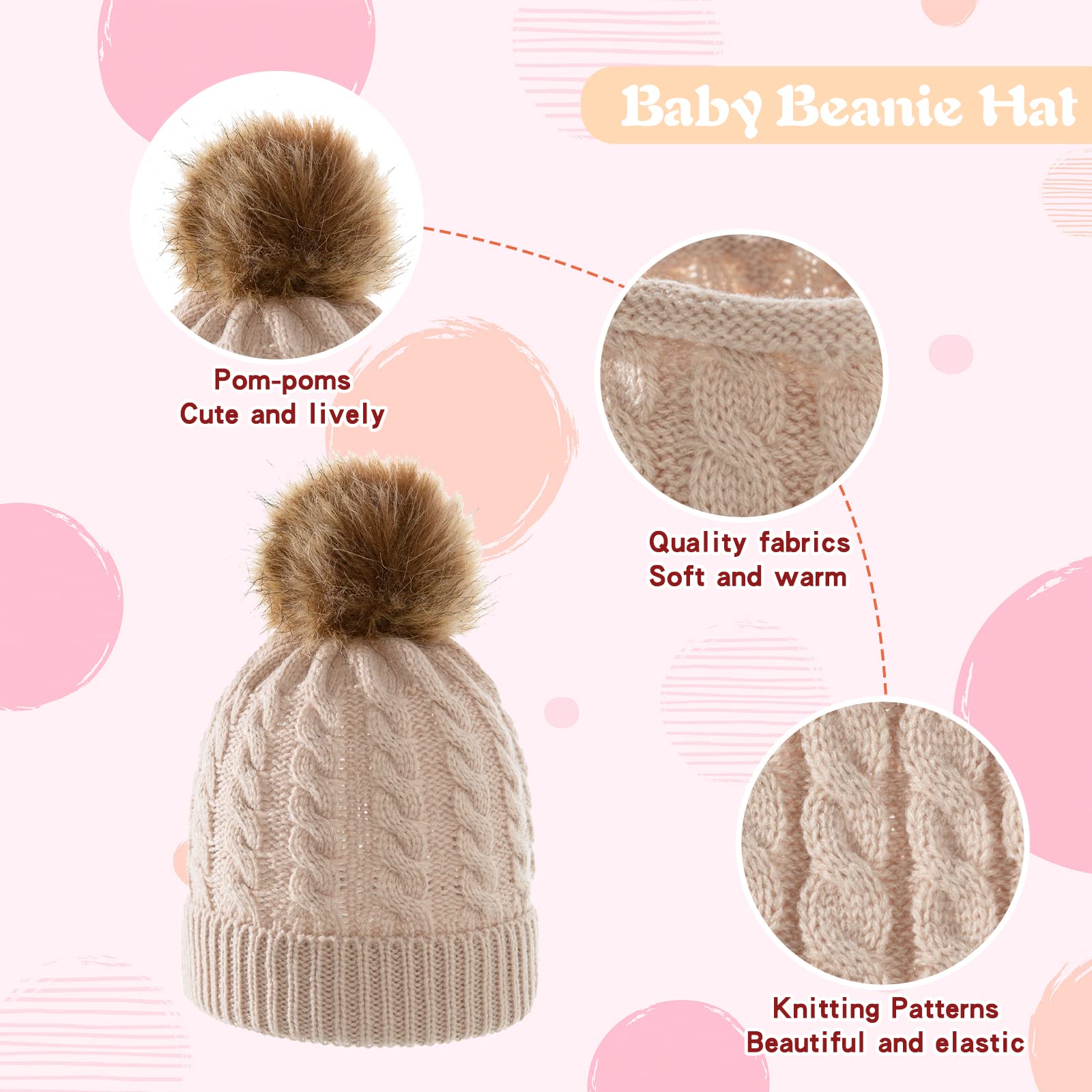 3Pcs Baby Beanie Hat Scarf Gloves Set Infant Knitted Cap Winter Warm Gloves Toddler Neck Warmer for Boys Girls 0-3 Years (Khaki)