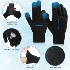 Winter Beanie Hat Gloves Scarf Set for Men, Warm Fleece Knitted Hat Scarf Touchscreen Gloves and Wool Socks (Black)