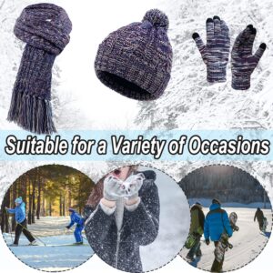 Winter Hat Scarfs & Gloves Set for Women Warm Knit Beanie Hat Long Neck Scarves Touchscreen Gloves Cold Weather Gear(Purple)