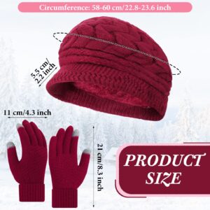 6 Pcs Winter Hat Gloves Scarf Set for Women Warm Knitted Beanie Hat Mittens Scarves Slouchy Visor Hats Scarf Gloves (Black, Date Red)