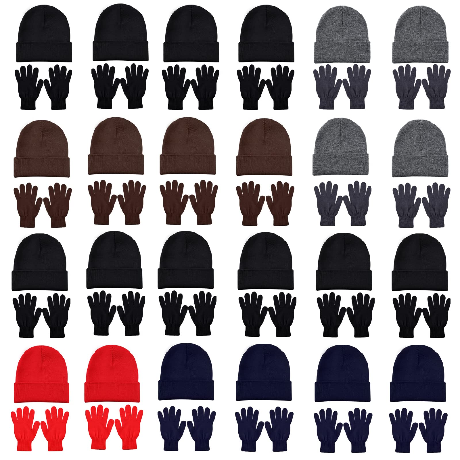 48 Pcs Winter Beanies and Gloves Bulk Unisex Hat and Gloves for Homeless Men Women Warm Winter Gift with 24 Greeting Cards