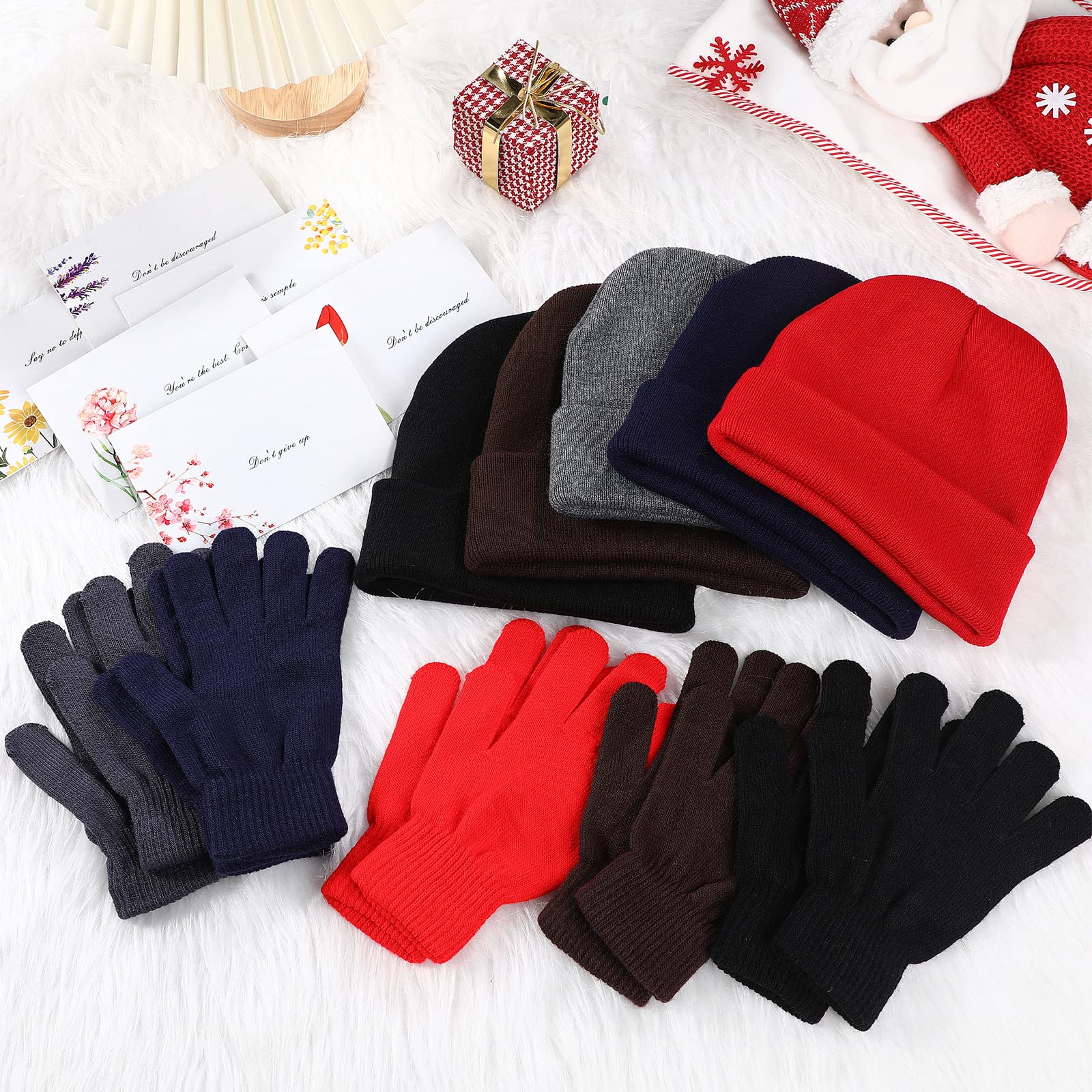 48 Pcs Winter Beanies and Gloves Bulk Unisex Hat and Gloves for Homeless Men Women Warm Winter Gift with 24 Greeting Cards