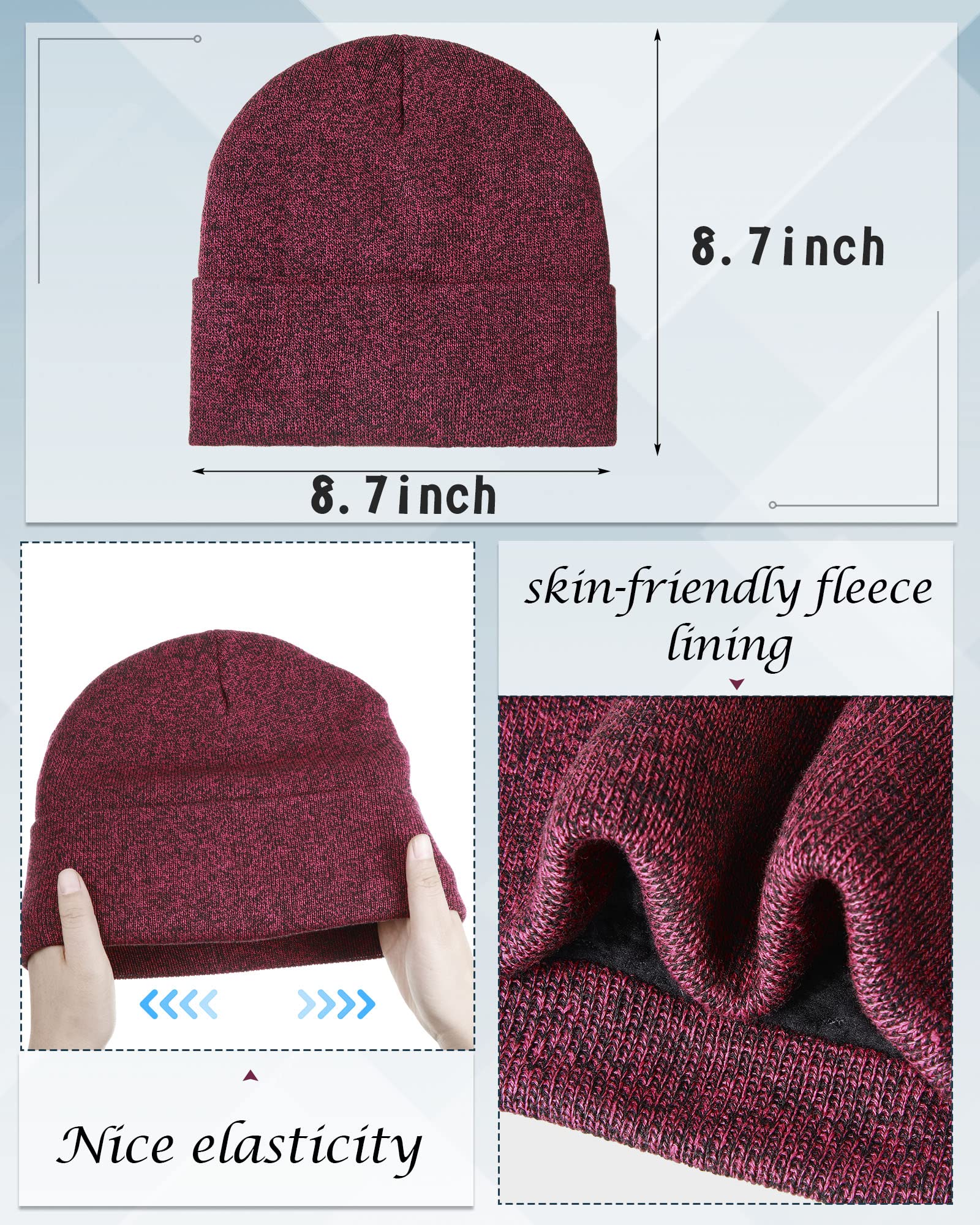 SATINIOR 6 Pieces Winter Warm Knit Beanie Hat Touchscreen Gloves Scarf Set Fleece Lining Skull Caps Neck Scarves, Navy Blue, Wine Red, One Size