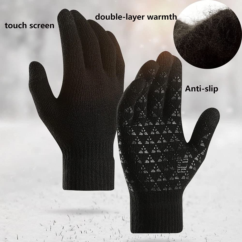 Winter Beanie Hat Scarf Gloves Set, Includes Beanie Hat,Touchscreen Gloves, Neck Warmer,Ear Warmer Set for Men and Women (Black)