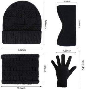 Winter Beanie Hat Scarf Gloves Set, Includes Beanie Hat,Touchscreen Gloves, Neck Warmer,Ear Warmer Set for Men and Women (Black)