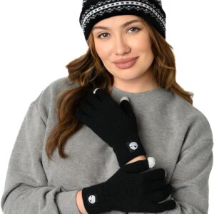 Disney Jack Skellington Womens Knit Beanie Hat and Texting Glove Set (Black)