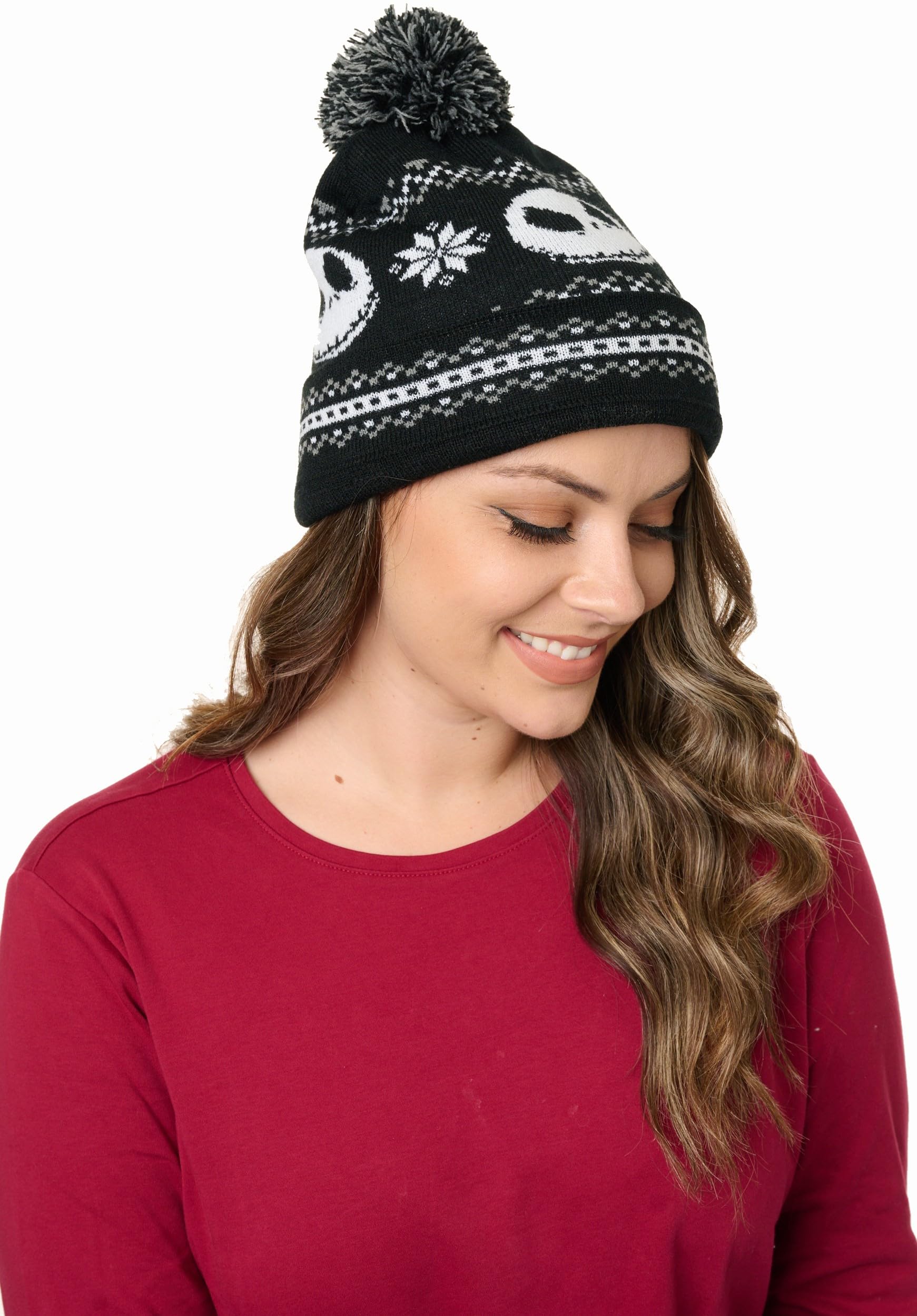 Disney Jack Skellington Womens Knit Beanie Hat and Texting Glove Set (Black)