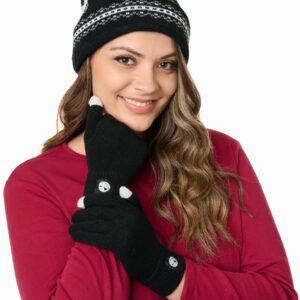 Disney Jack Skellington Womens Knit Beanie Hat and Texting Glove Set (Black)