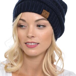 C.C Trendy Warm Chunky Soft Stretch Cable Knit Beanie Skully Navy Blue