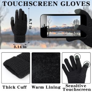 Winter Beanie Hat, Scarf and Touchscreen Gloves Set Black