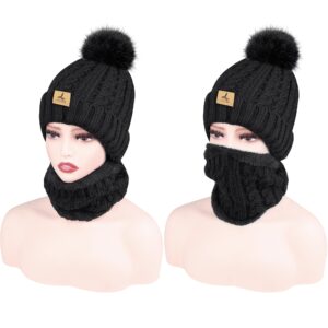 Winter Beanie Hat, Scarf and Touchscreen Gloves Set Black