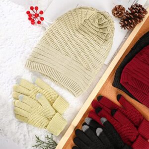 Funtery 6 Pcs Slouchy Beanie Hats Gloves Set for Women Slouchy Beanie Winter Gloves Touchscreen Chunky Knit Hats for Women