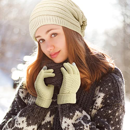 Funtery 6 Pcs Slouchy Beanie Hats Gloves Set for Women Slouchy Beanie Winter Gloves Touchscreen Chunky Knit Hats for Women