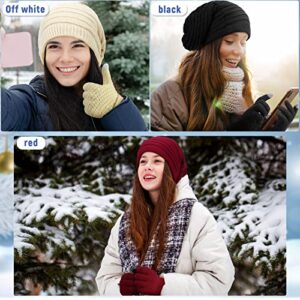 Funtery 6 Pcs Slouchy Beanie Hats Gloves Set for Women Slouchy Beanie Winter Gloves Touchscreen Chunky Knit Hats for Women