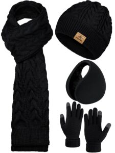 uratot 4 pack winter knitted set thick knitted beanie hat scarf gloves ear warmer for men or women