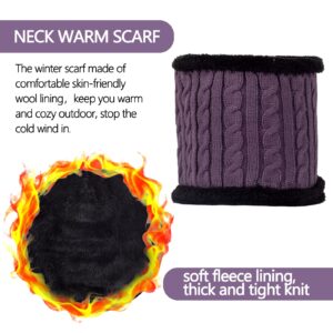 Women Beanie Hat Gloves and Scarf Set Winter Warm Knit Cap Thick Fleece Lined Neck Warmer Purple Snow Ski Cold Weather, Gorras Gorros Guantes Bufandas de Invierno para Mujer, Gift for Mom