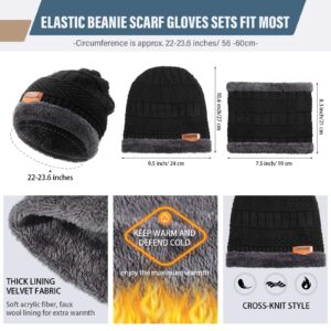 Winter Beanie Hat Scarf Gloves (Dark Gray, Navy Blue, Wine Red, Black,12 Pieces)