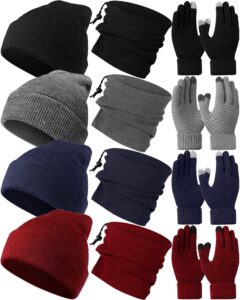 liitrsh 12 pcs winter beanie hat scarf touchscreen gloves set skull cap knit fleece neck warmer touch screen mittens for women men (classic colors)