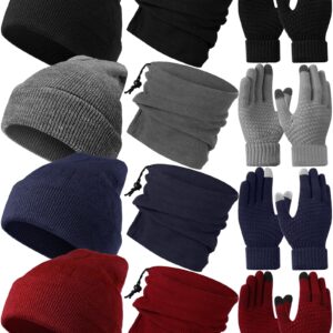 Liitrsh 12 Pcs Winter Beanie Hat Scarf Touchscreen Gloves Set Skull Cap Knit Fleece Neck Warmer Touch Screen Mittens for Women Men (Classic Colors)