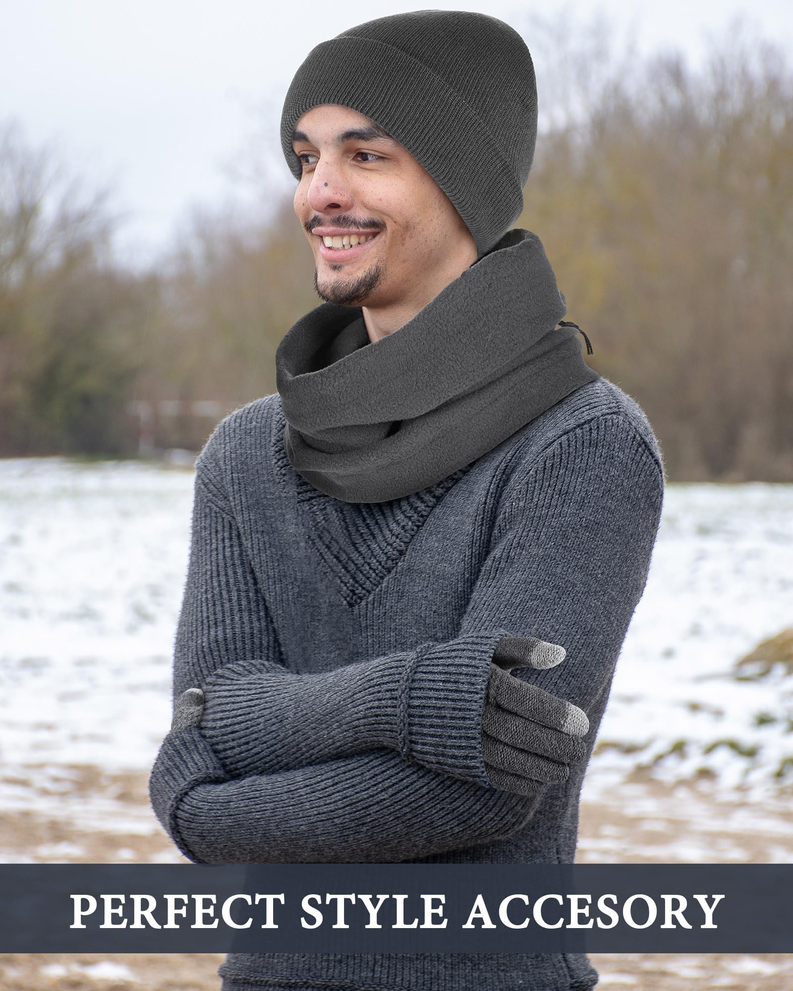 Liitrsh 12 Pcs Winter Beanie Hat Scarf Touchscreen Gloves Set Skull Cap Knit Fleece Neck Warmer Touch Screen Mittens for Women Men (Classic Colors)