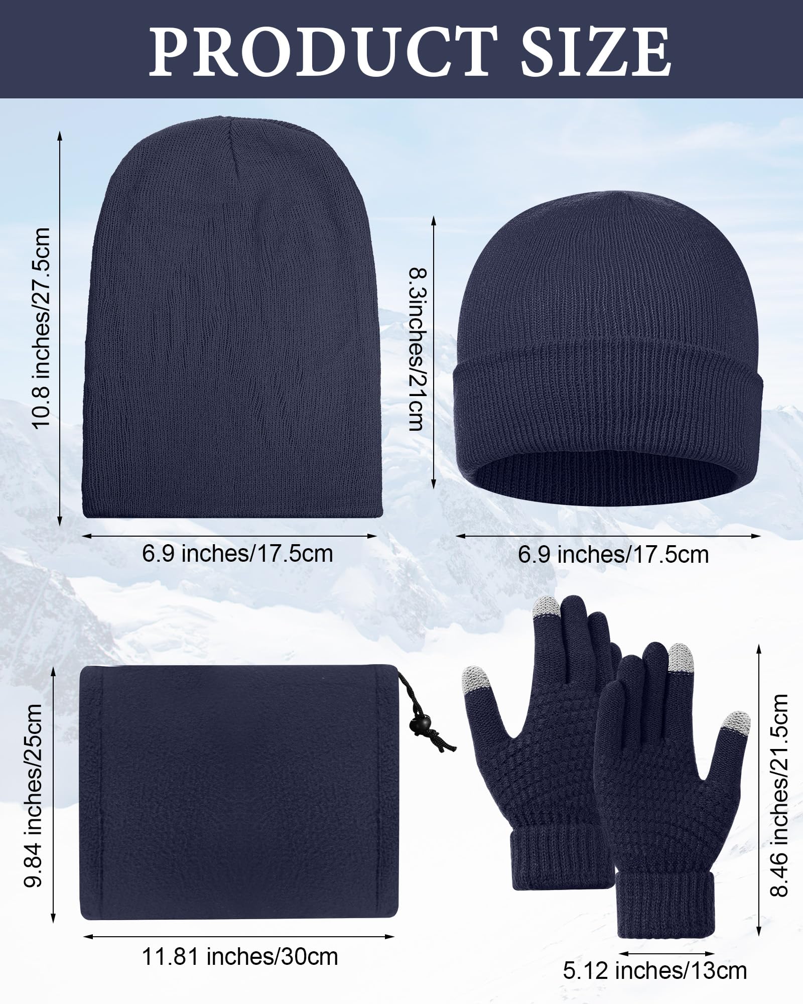 Liitrsh 12 Pcs Winter Beanie Hat Scarf Touchscreen Gloves Set Skull Cap Knit Fleece Neck Warmer Touch Screen Mittens for Women Men (Classic Colors)