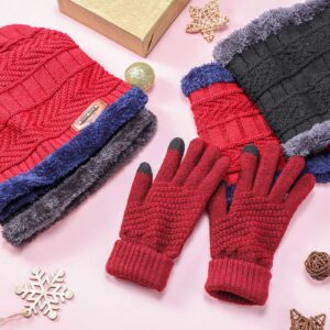 9 Pieces Winter Knit Beanie Hat Neck Warmer Touchscreen Gloves Set Fleece Lined Knitted Caps Circle Loop Scarf Knitted Gloves for Men Women