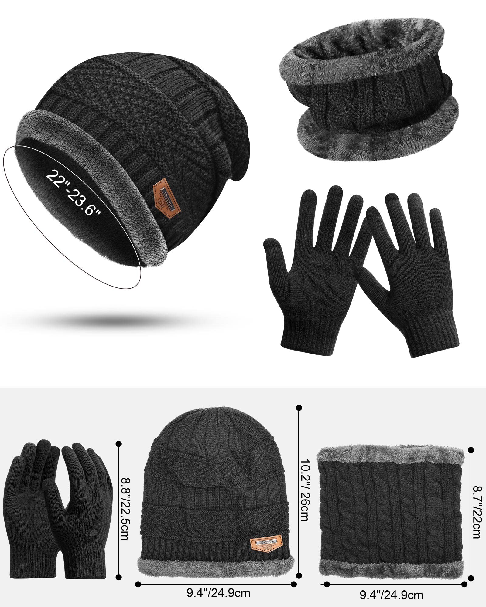 12 Pieces Winter Hat Scarf Gloves Set Snow Beanie Hat Knit Skull Caps Touch Screen Mittens Warm Neck Warmer for Men Women Cold Weather Skiing, 4 Colors