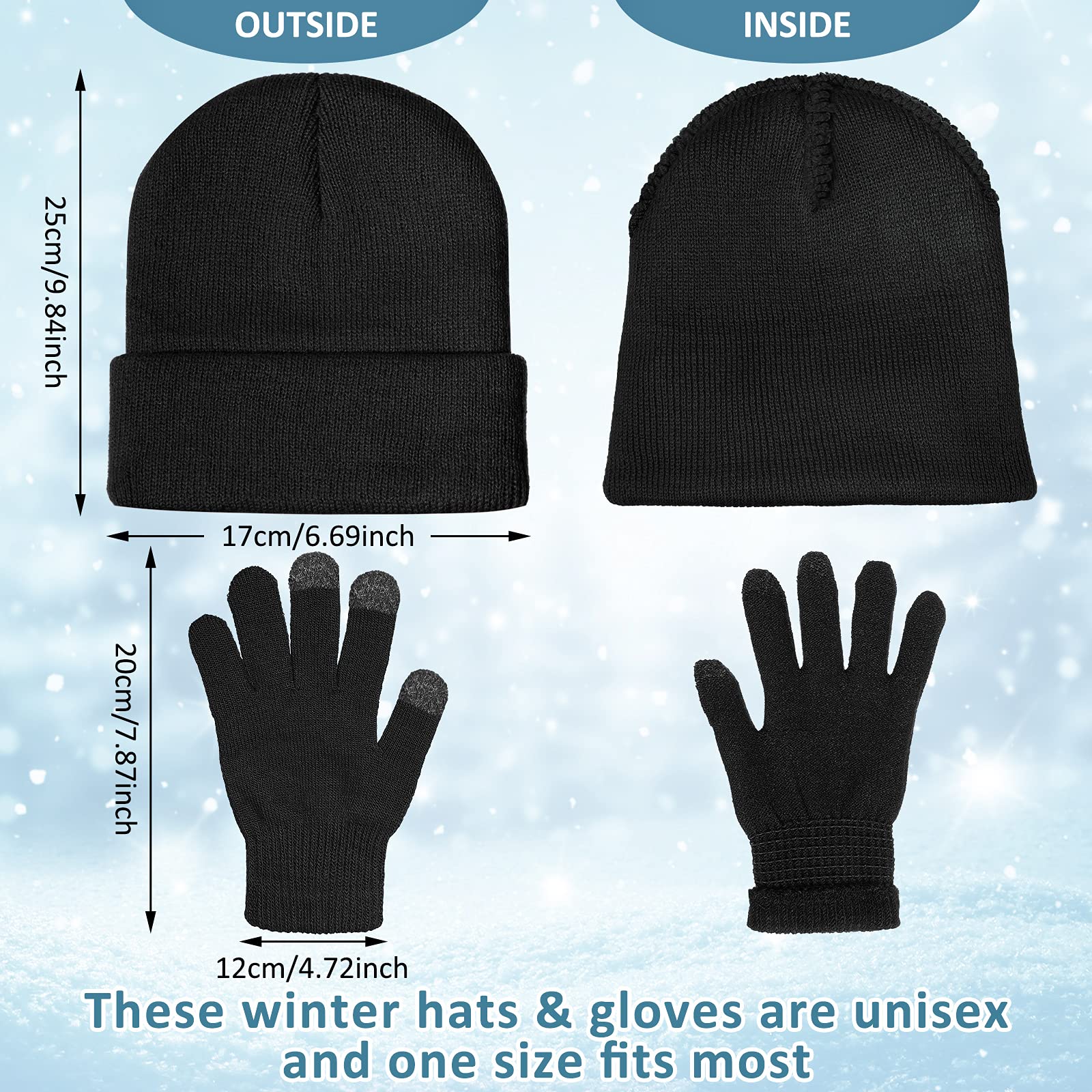 SATINIOR 56 Pieces Bulk Winter Hats Winter Beanies Touchscreen Gloves Combo Pack, Knitted Cuffed Skull Caps Bulk Pack for Men Women, Black