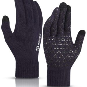 TRENDOUX Winter Gloves for Men, Womens Gloves with Touchscreen Fingers - Thermal Liners - Anti-Slip Grip - Elastic Cuff - Premium Material - Knit Glove for Phone Texting Typing Outdoor - Navy - M