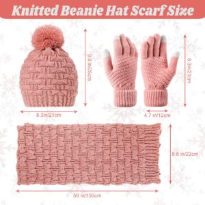 JenPen Winter Hats Scarf Gloves Set for Women Including Ear Covers Cold Weather Glove Scarves Hats Knit Beanie Scarf Glove (Pink)