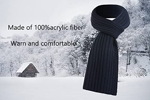 LONGTEN Winter Beanie Hat Scarf Touch Screen Driving Gloves Set for Men Women Ribbed Knit 3 in 1 Navy