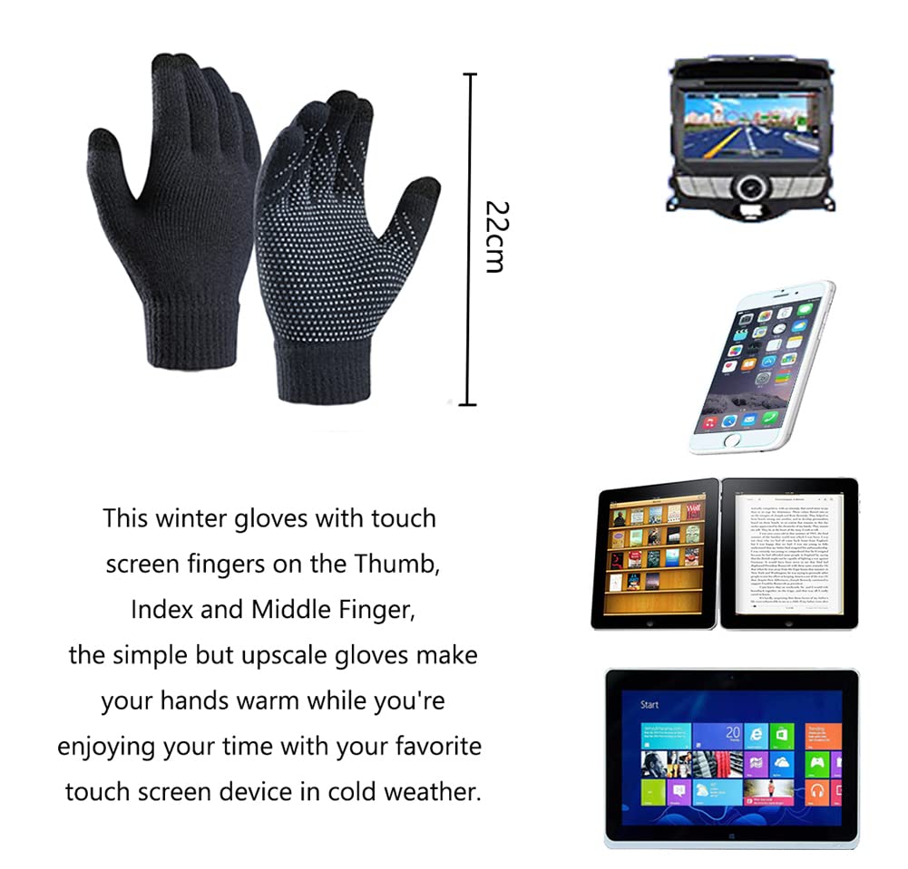 LONGTEN Winter Beanie Hat Scarf Touch Screen Driving Gloves Set for Men Women Ribbed Knit 3 in 1 Navy