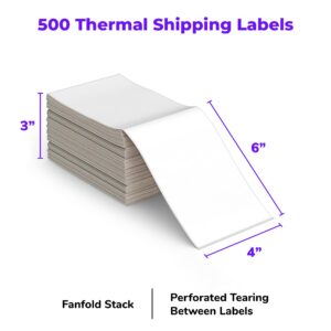 Rollo Direct Thermal Shipping Labels - Pack of 500 4x6 Thermal Labels Fanfold - Perforated and Strong Adhesive (Commercial Grade)